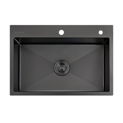 BACHA DE COCINA ACERO AISI304 HAUSAR<br>HM-6845 BLACK-NANO